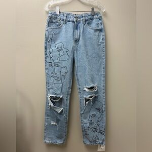 Shein Line Art Ripped Loose Baggy Women’s Jeans